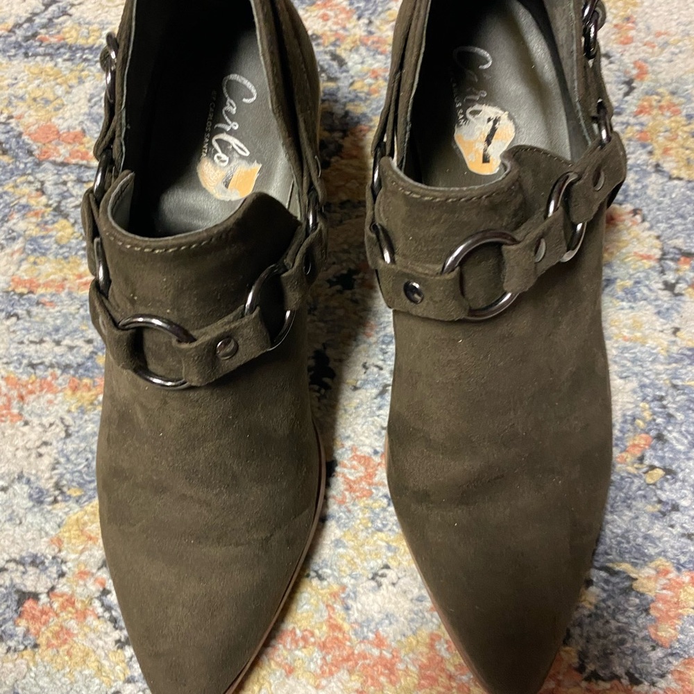 Carlos by Carlos Santana Khaki Ankle Booties with Silver Accents